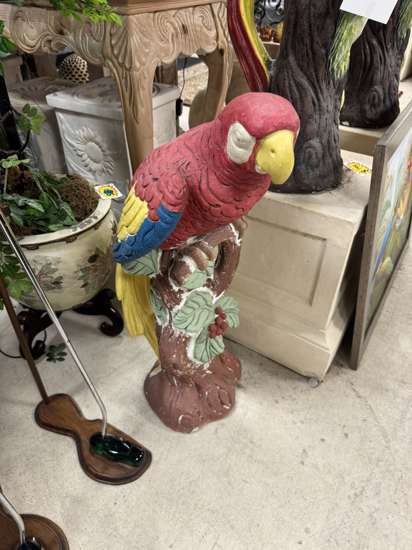 Vintage hand-painted ceramic parrot figurine - 29” - Very Heavy