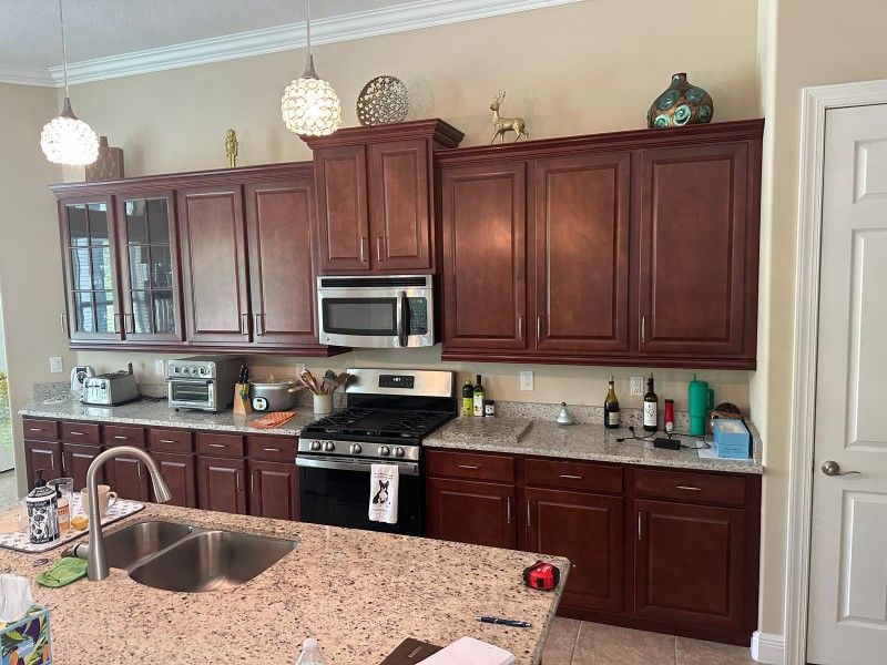 brown cabinets in good condition