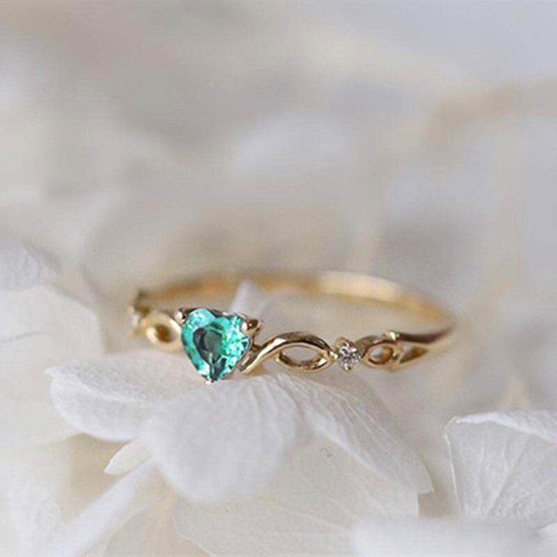 "Gold Green Heart Dainty Anillos Princess Diamond Ring for Women, VIP264
  
 