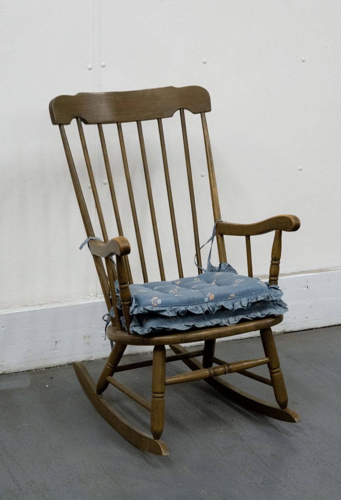 Oak Blue Upholstered Rocking Chair