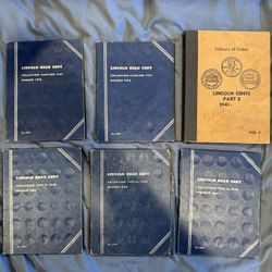 6 Partially Filled Lincoln Wheat Cent Coin Albums 