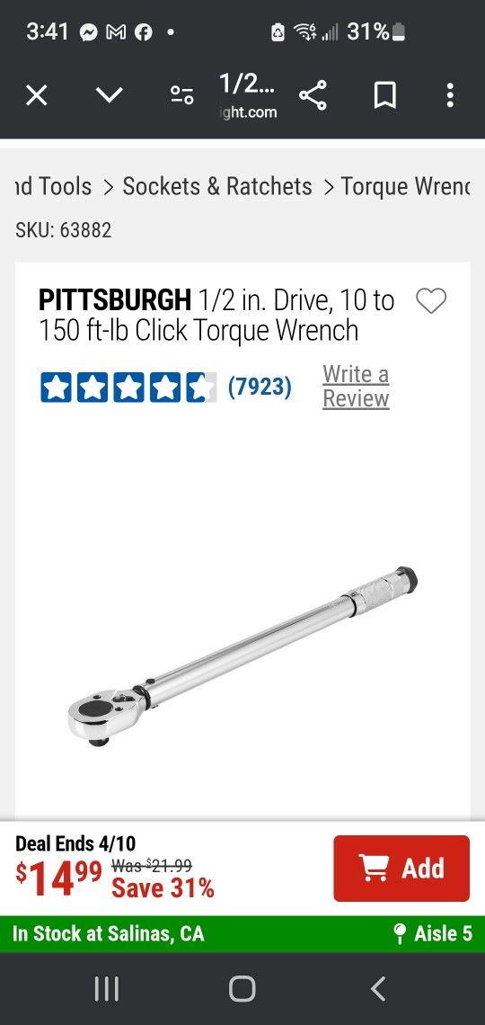 Pittsburg Pro 1/2 Inch Torque Wrench 