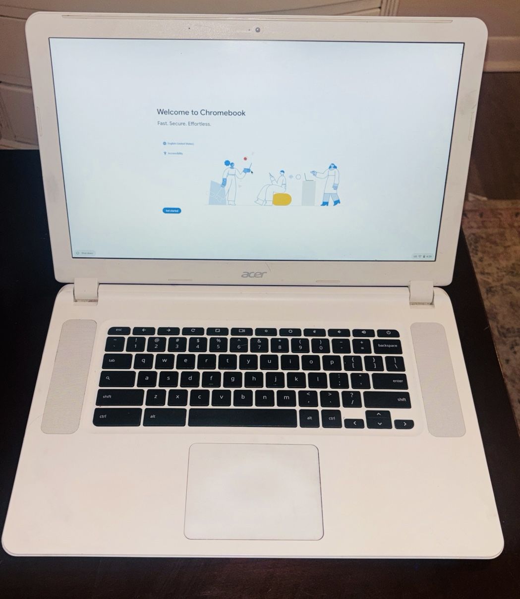 White Acer Chromebook 15 and Translucent Blue Case