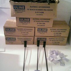 Uline Black Slatwall Peg Hooks & Scanner Hooks 8", 10", 12" Most New