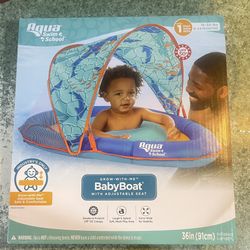 Aqua SwimSchool Grow-with-Me BabyBoat Pool Float with UPF 50+ Canopy & Adjustable Seat 