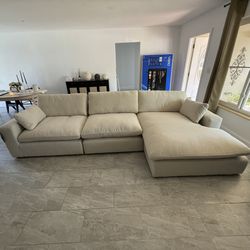NEW Beige Linen Cloud Couch Sectional 