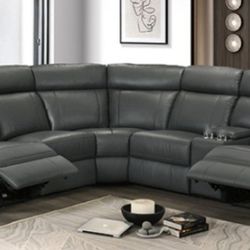 Brand New Grey Super Plush Leather Power Reclining Sectional Sofa 
