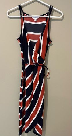 This is a Market and Spruce multicolor striped Annora faux wrap knit dress . Size Medium