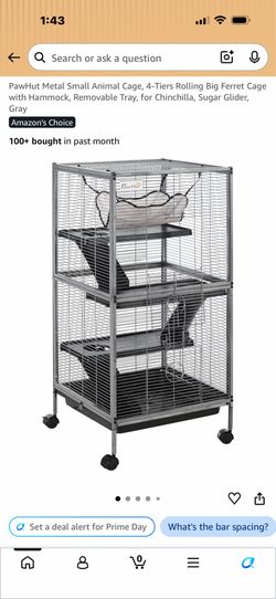 PawHut Metal Small Animal Cage, 4-Tiers Rolling Big Ferret Cage with Hammock, Removable Tray, for Chinchilla, Sugar Glider, Gray