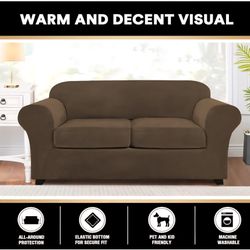PrinceDeco 2-seater sofa velvet case, 3-piece sofa covers for dogs, washable covers for two-seater sofa up to 72 inches, non-slip elastic case for sof