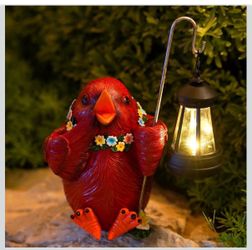 Cardinal Bird Garden Figurine with Solar Lights Garden Decoration for Outdoor: Cardinal Bird Figurines with Solar String Lights Gifts for Mom and Wife