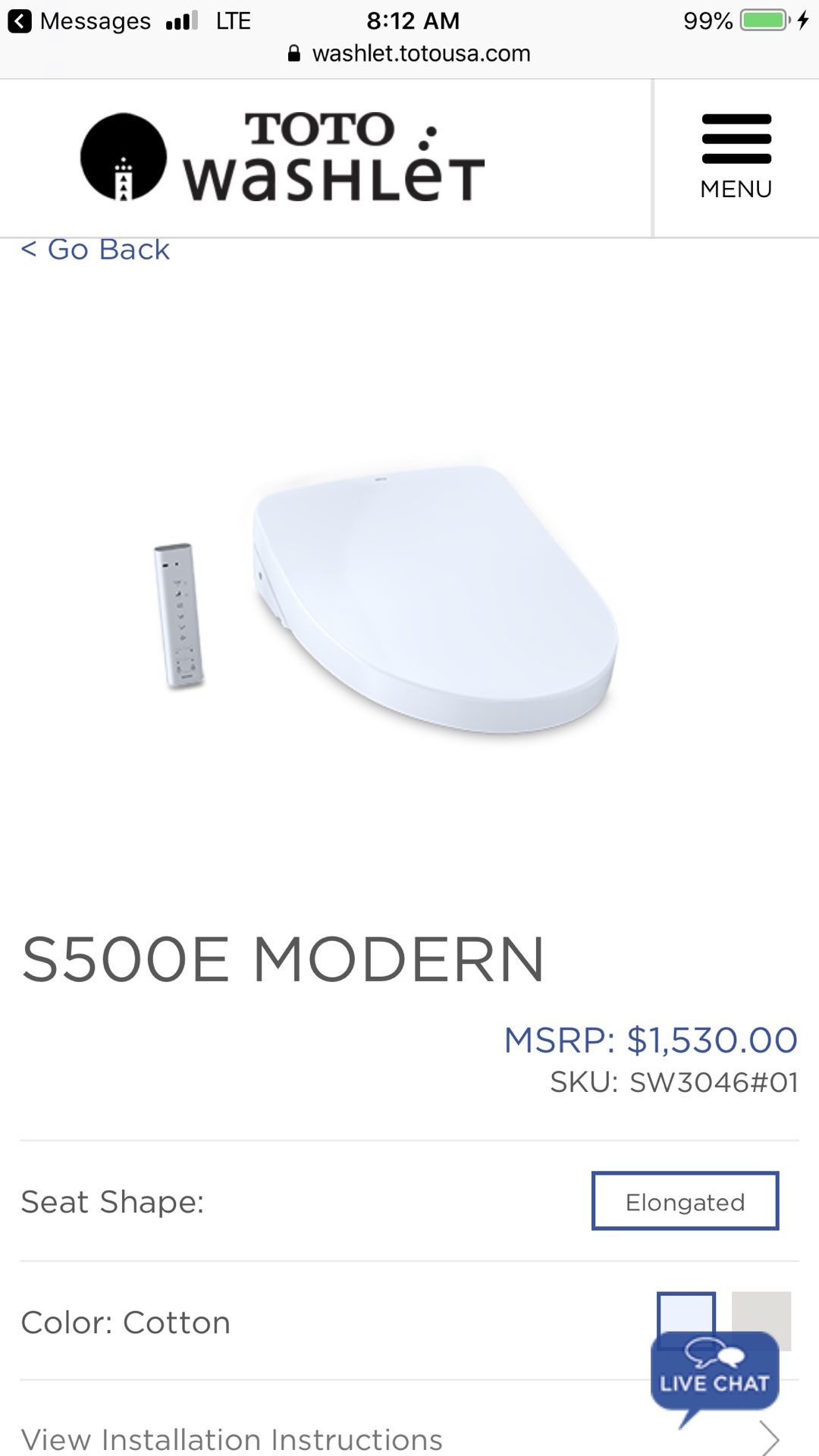 Toto s500e modern bidet or washlet