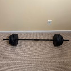 Barbell Weight Set 50 lb Weights Home Gym Black Vinyl Plates Workout Exercise Gi