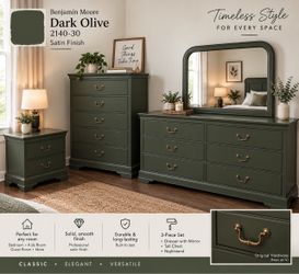 Dark Olive 3-Piece Bedroom Dresser Set with Mirror