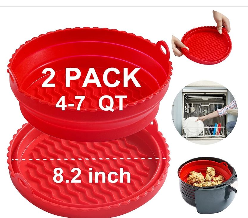 New 2PCS Food Safe Foldable Air Fryer Silicone Liner for 4-7QT 8-10inch Basket Reusable Air Fryer