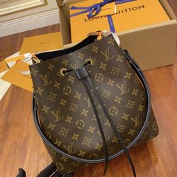 LOUIS VUITTON NÉONOÉ MM Coated Canvas Cowhide Trim Bucket Bag Handbag Crossbody Shoulder Bag(72)71