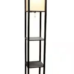 NEW 62.5 in. Black Floor Lamp Etagere Organizer Storage Shelf with Linen Shade