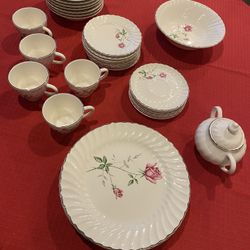 Vintage  Set Of SCIO Pottery Dorset Pink Rose With Silver Edges