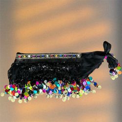 Black Sequin Colorful Belly Dance Skirt