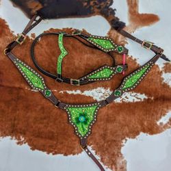 Gorgeous St Patrick's Bling Western BreastCollar Headstall Set 