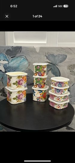 MacKenzie Childs White Flower Market Storage Container HUGE set of 9 w/Lids READ