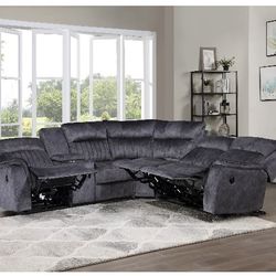 Brand New Open Box Display Unit Large Gray Grey Sectional Recliner Sofa very Nice High End Microfiber Velvety Fabric
