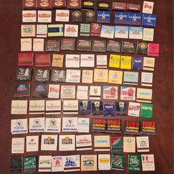 Lot (104) Of Old Vintage Advertising Matchboxes In Glass Jar 