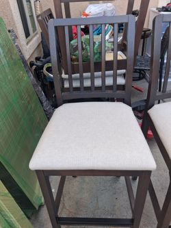 Dark Wood Bar Stool with Upholstered Seat