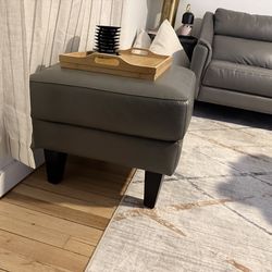 Grey leather sofa and ottoman