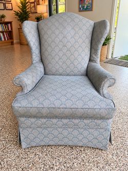Wingback Armchair with Floral Damask Upholstery