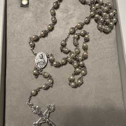 Sterling Silver Pearl Rosary Vintage 