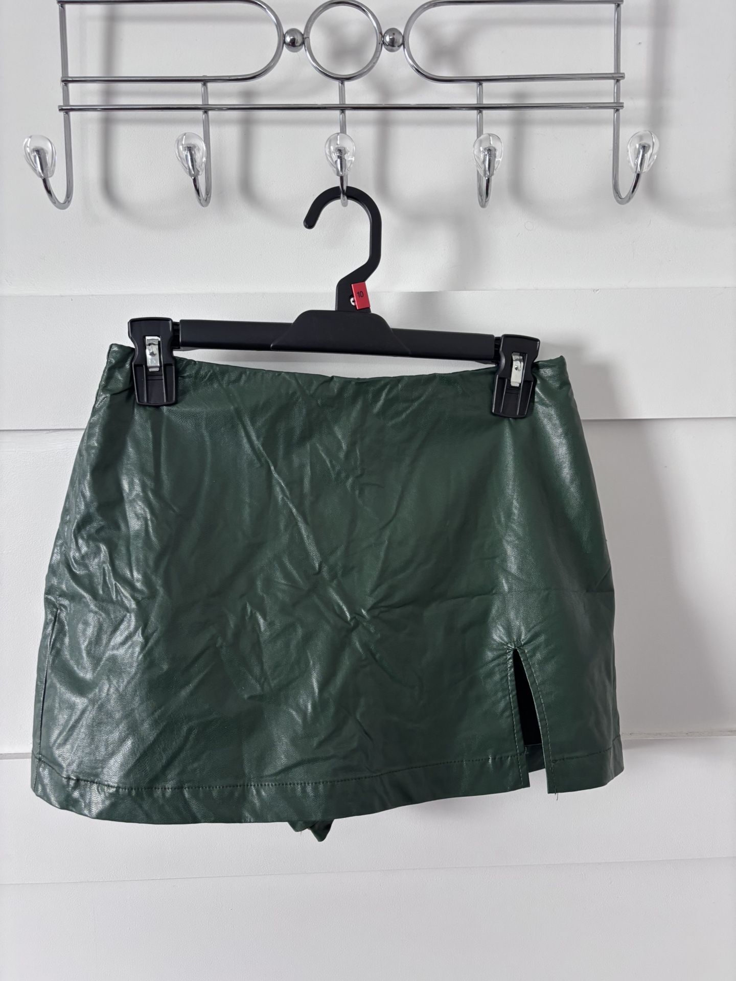 Green Faux Leather Mini Skort