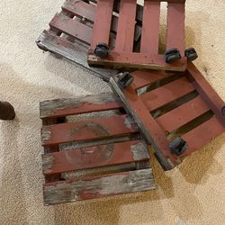 Wooden flower pot trolley set of 4