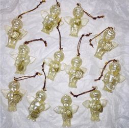 Set of 12 Pearl Gold Cherubic Angels Figurines Glittery Wings Heaven Christmas Ornaments