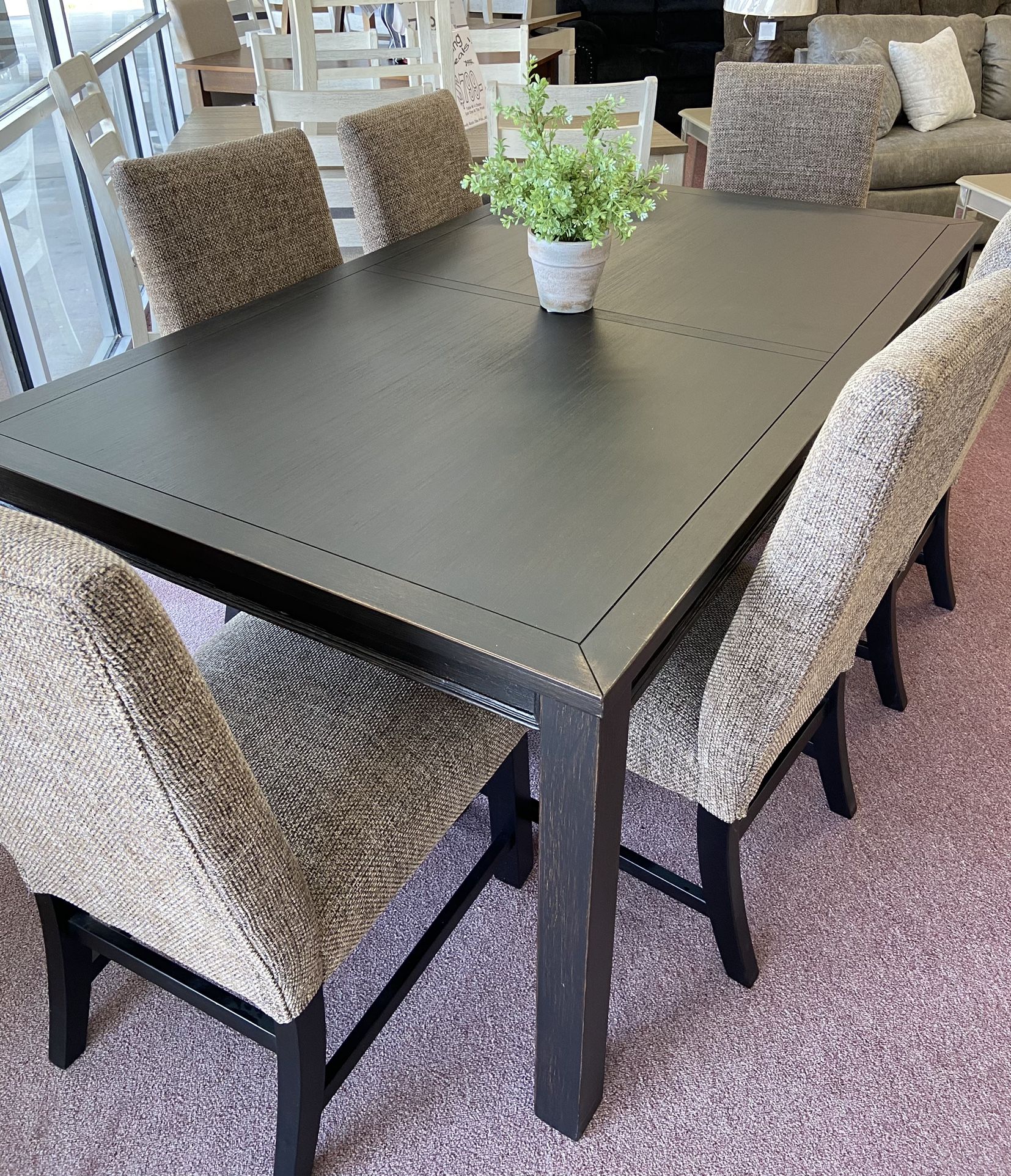 ASHLEY BRAND NEW DINING SET, 6 CHAIRS
