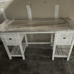 Solid Wood Writing Desk with Clean, Timeless Design, and storage shelves.