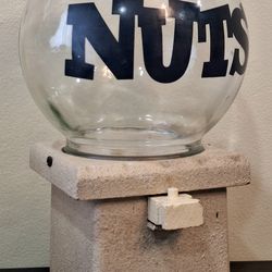 VINTAGE CAROUSEL INDUSTRIES WOOD & GLASS "NUTS" DISPENSER - 13"