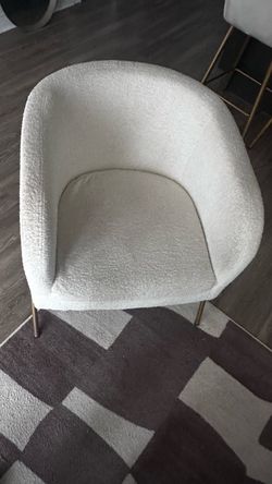 White Boucle Accent Chair with Gold Legs