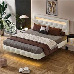 Bed Frame With LED light , Faux Leather / Base Para Cama 