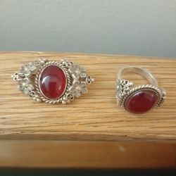 Fine Silver Jewelry 925 Vintage Ring Set with Clasp/Pendant with Natural Stone 