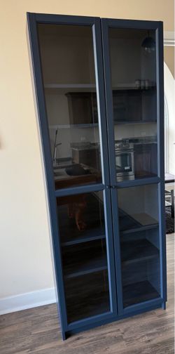 Billy Tall Navy Blue Bookcase with Glass Doors
