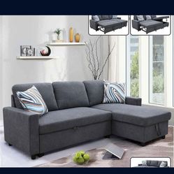 Dark Gray Microfiber Sectional Sleeper Sofa Couch 