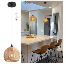 Mini Hemp Rope Woven Pendant Light Woven Light Fixture Boho Chandelier Light Fixture Wicker Pendant Light Rattan Light Pendant Dome Wicker Chandelier 