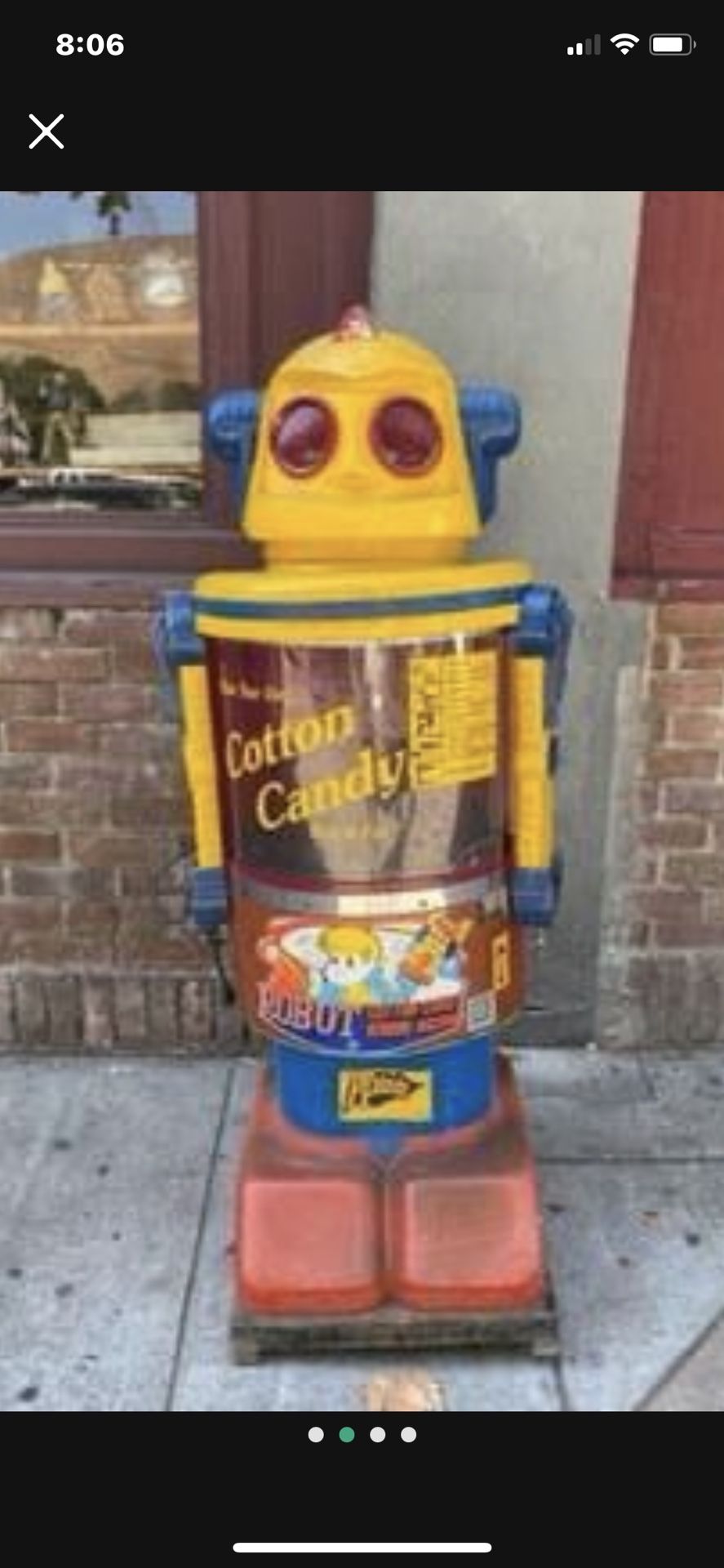 Vintage Rare 1960’s Robbie The Robot Cotton Candy Vending Machine Tested. Eyes light up. Music plays & door opens after 3 quarters are added. Candy m