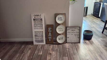 Kitchen and Family Rules Wall Sign Set
