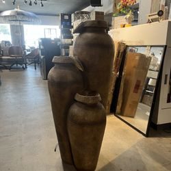 No Pump - 43 in. H Brown 3-Tier Cascading Vase Water Feature Fountain Yard Decoration