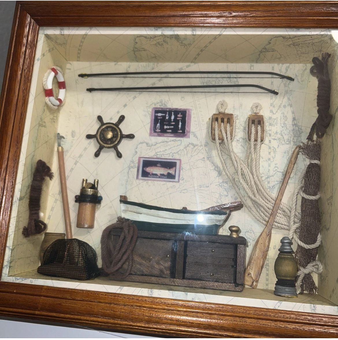 Detailed 3D Shadow box nautical, sailor, fishing, cabin Home decor.13.5x11.5x3