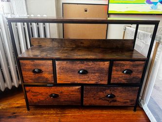 Industrial Dresser with 5 Fabric Drawers