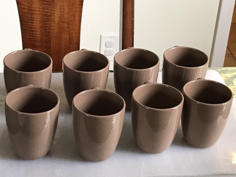 Corelle Livingware Sand Sketch Taupe 11-oz Stoneware Mugs - Set of 8 - BRAND NEW