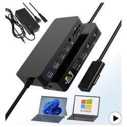 Dual HDMI+VGA base that works with Microsoft Surface devices – 12-in-1 Triple Display Microsoft Surface Docking Station for Surface Pro (12/11/10/9/8/
